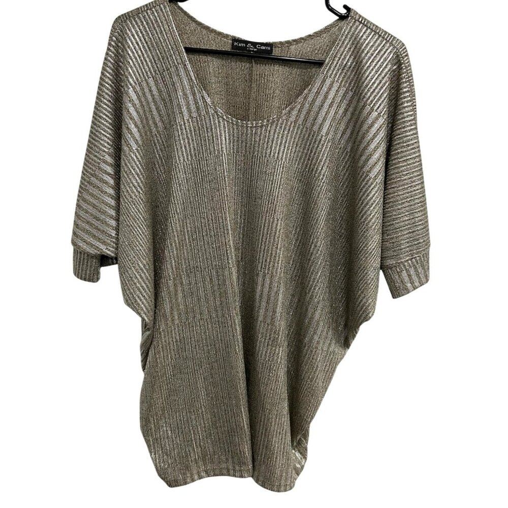 Kim & Cami Metallic Knit Dolman Sleeve Top Sz X-Large
